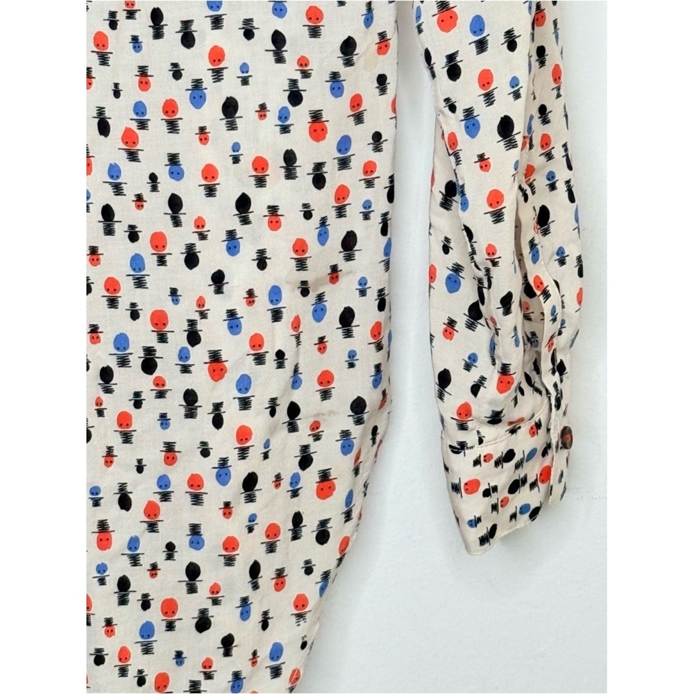 Maeve Button Down Tunic Blouse 4 Ivory Rayon Print Boho Whimsical Artsy Anthro - Picture 11 of 11